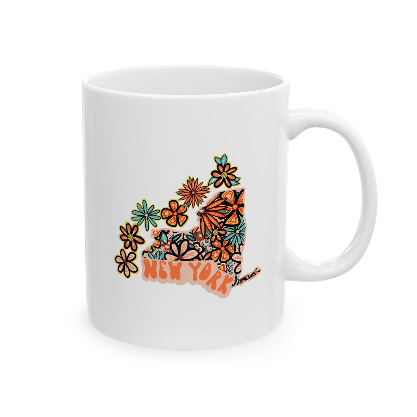 Retro 70s Flowers New York Ceramic Mug 11 oz and 15 oz