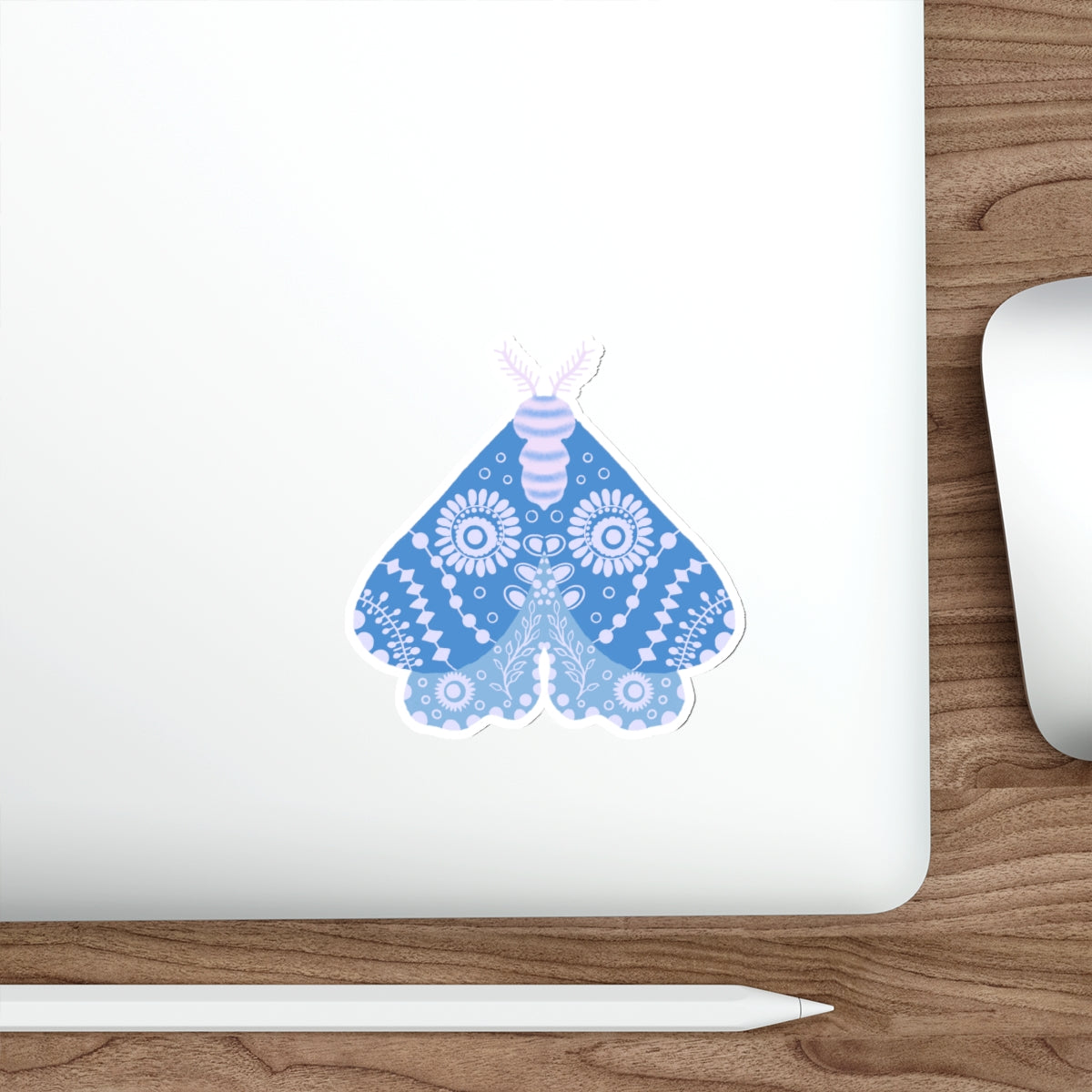 Folk Art Moth in Blue Die Cut Sticker