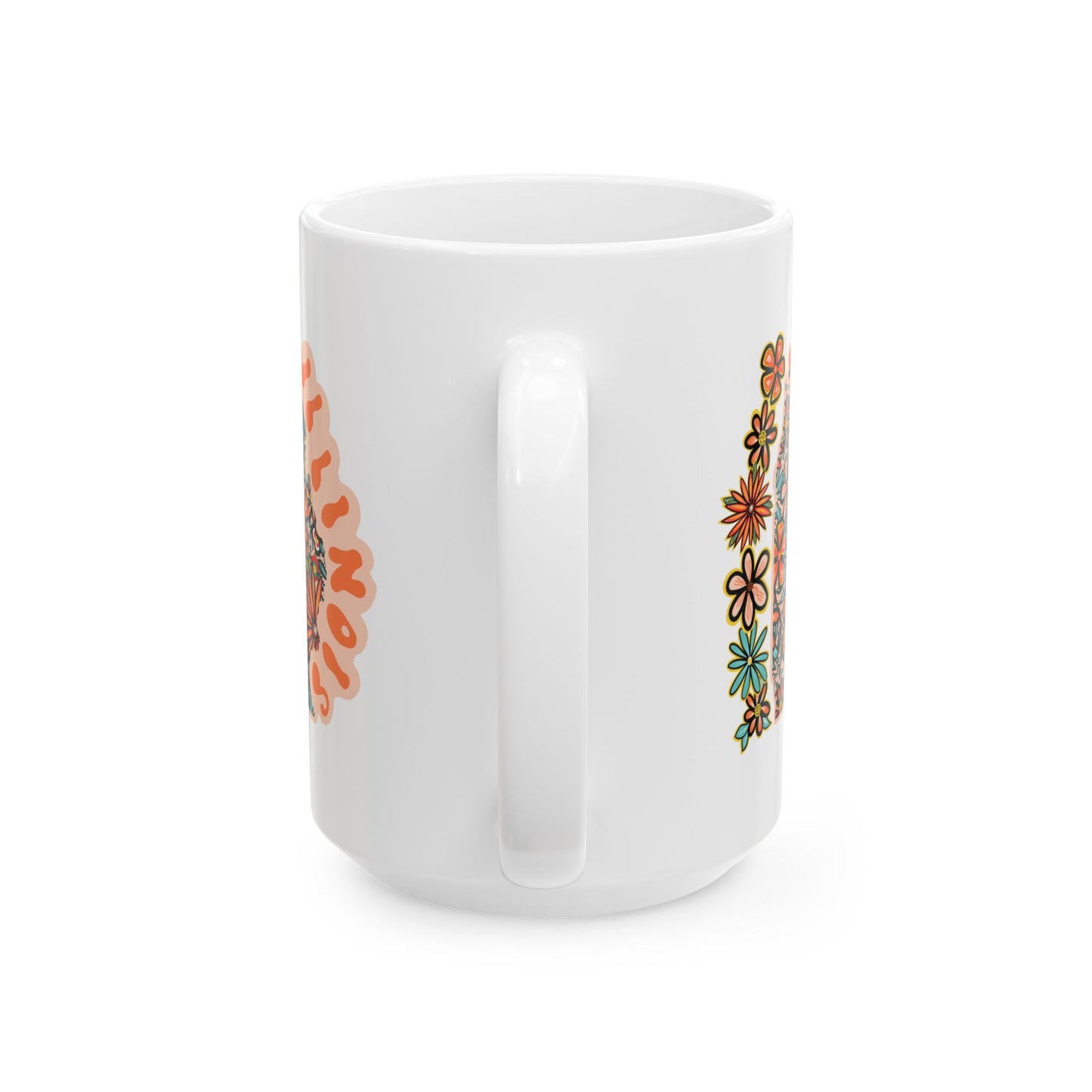 Retro 70s Flowers Illinois Ceramic Mug 11 oz and 15 oz