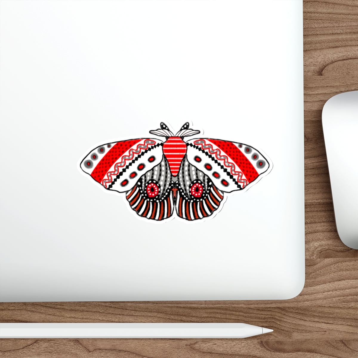Doodle Moth in Red, White, and Black Die Cut Sticker