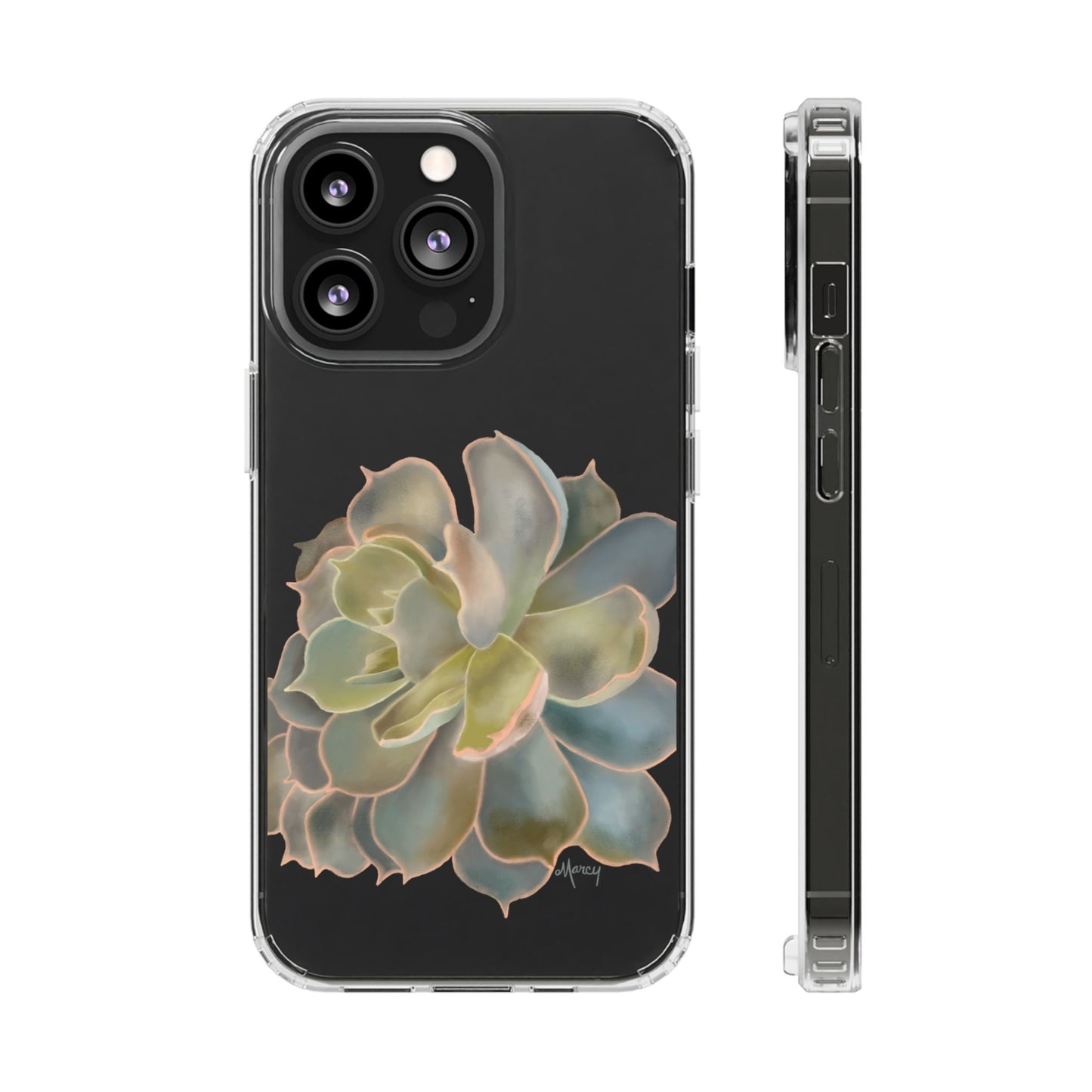 Gray and Green Succulent Clear Cases