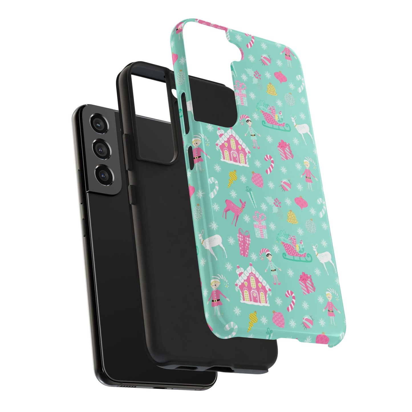 Pastel Christmas on Turquoise Tough Phone Cases