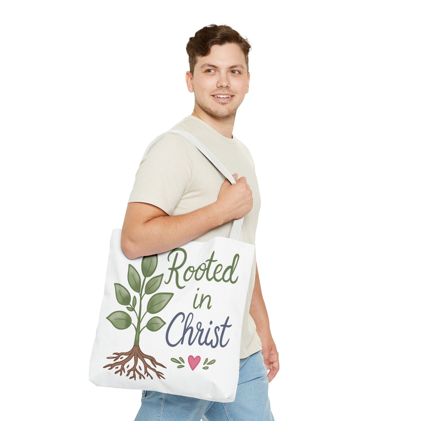 Rooted in Christ Tote Bag — Faith-Based Christian Shopper