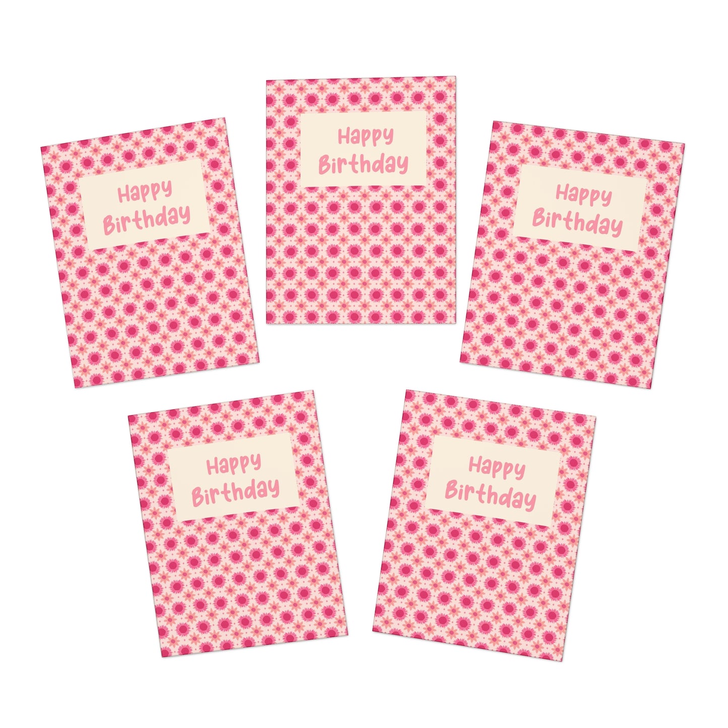 Retro Pink Sunflowers Birthday Greeting Cards (5-Pack)