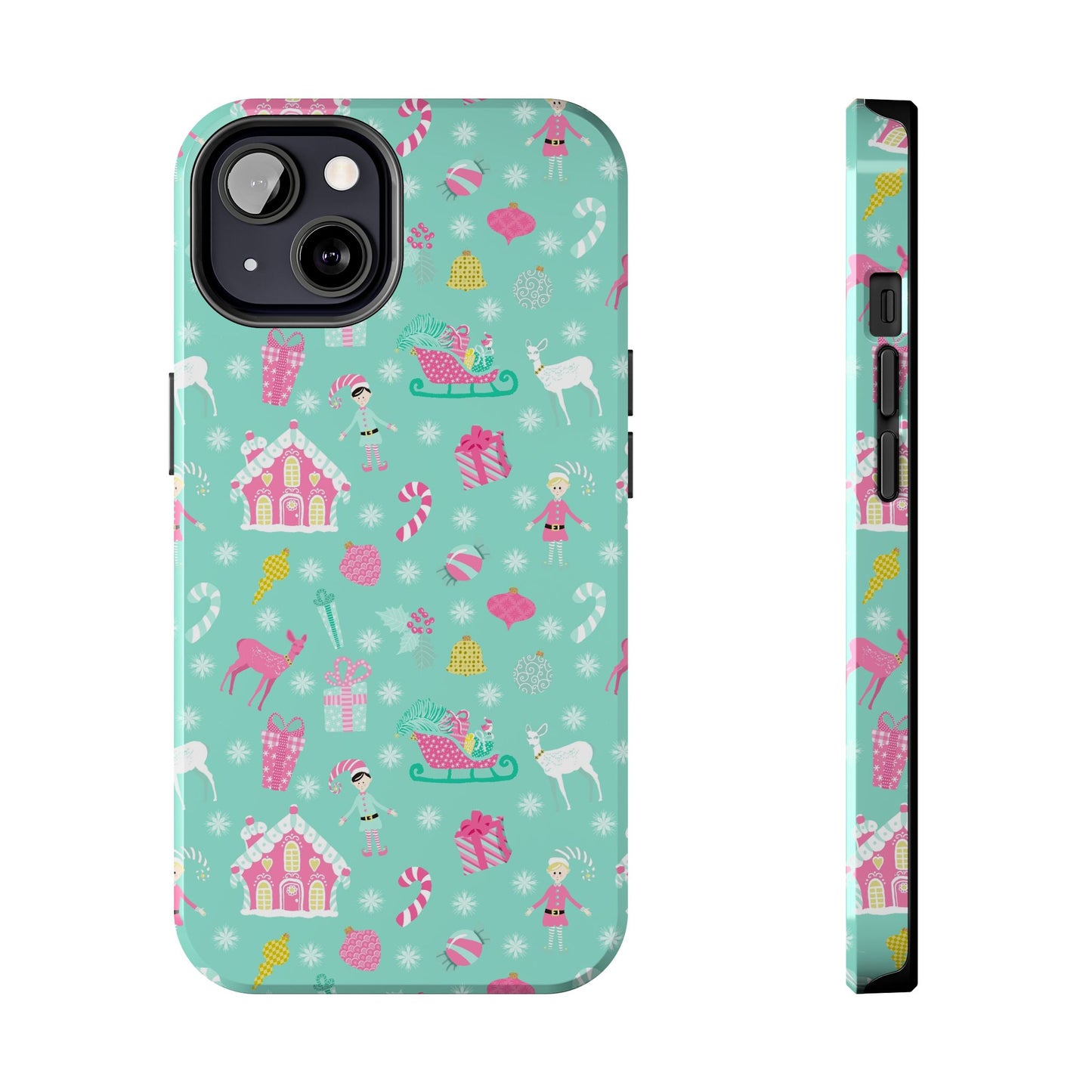 Pastel Christmas on Turquoise Tough Phone Cases