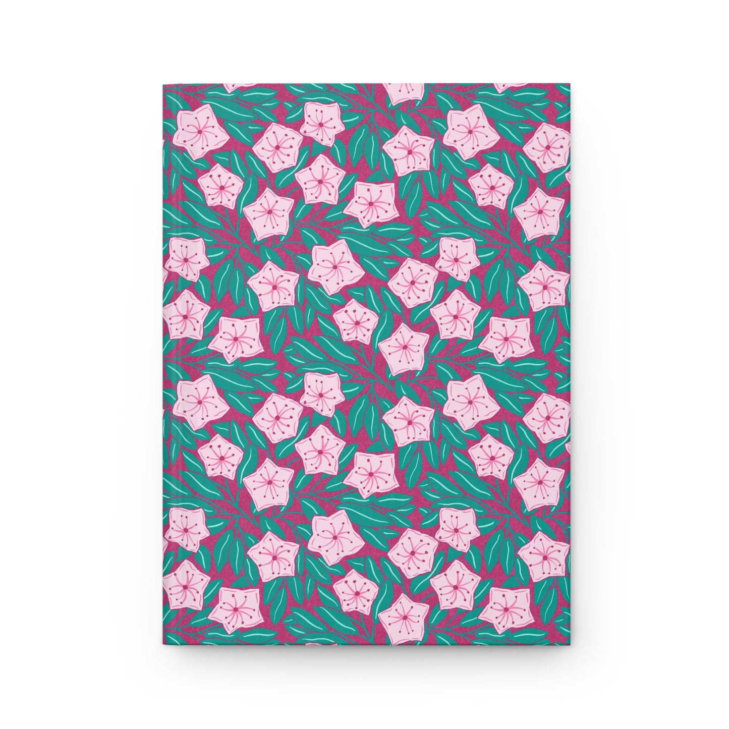 Pink Mountain Laurel Blossoms Hardcover Journal — Pink Blossoms on Teal — Matte Notebook for Notes & Gifts