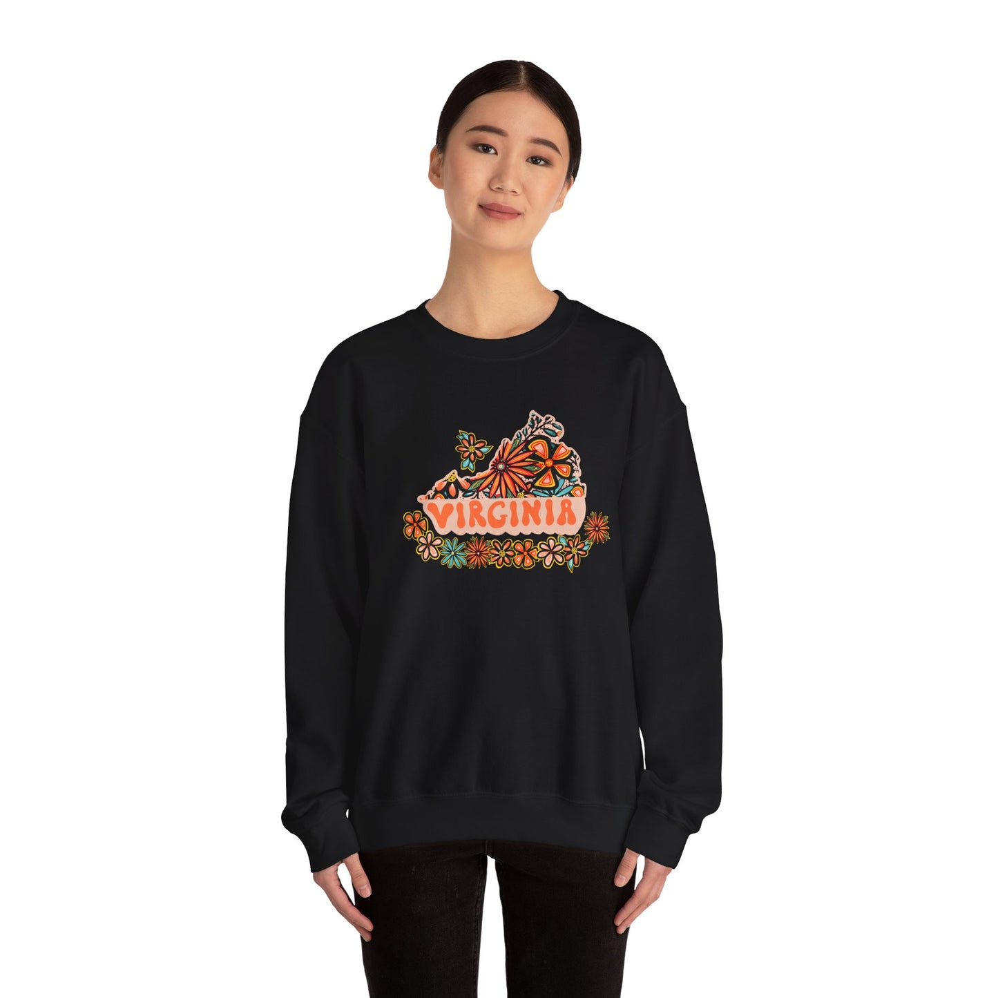 Retro 70s Flowers Virginia State Design — Heavy Blend™ Crewneck Sweatshirt