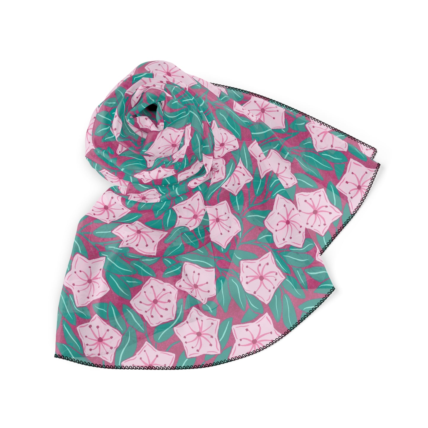 Pink Mountain Laurel Blossoms Square Scarf — Lightweight Botanical Pattern