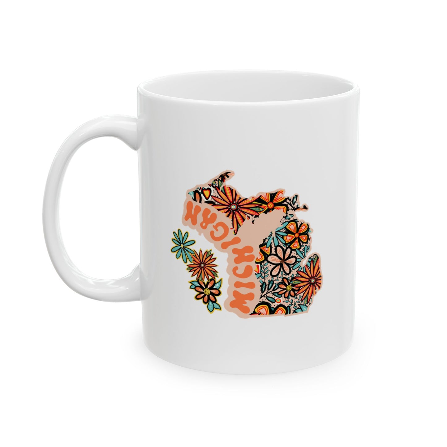 Retro 70s Flowers Michigan Ceramic Mug 11 oz and 15 oz