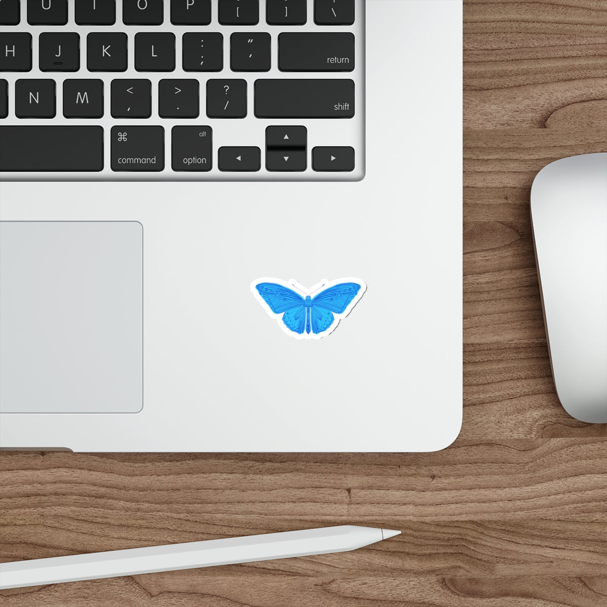 Block Print Style Butterfly in Blue Die Cut Sticker