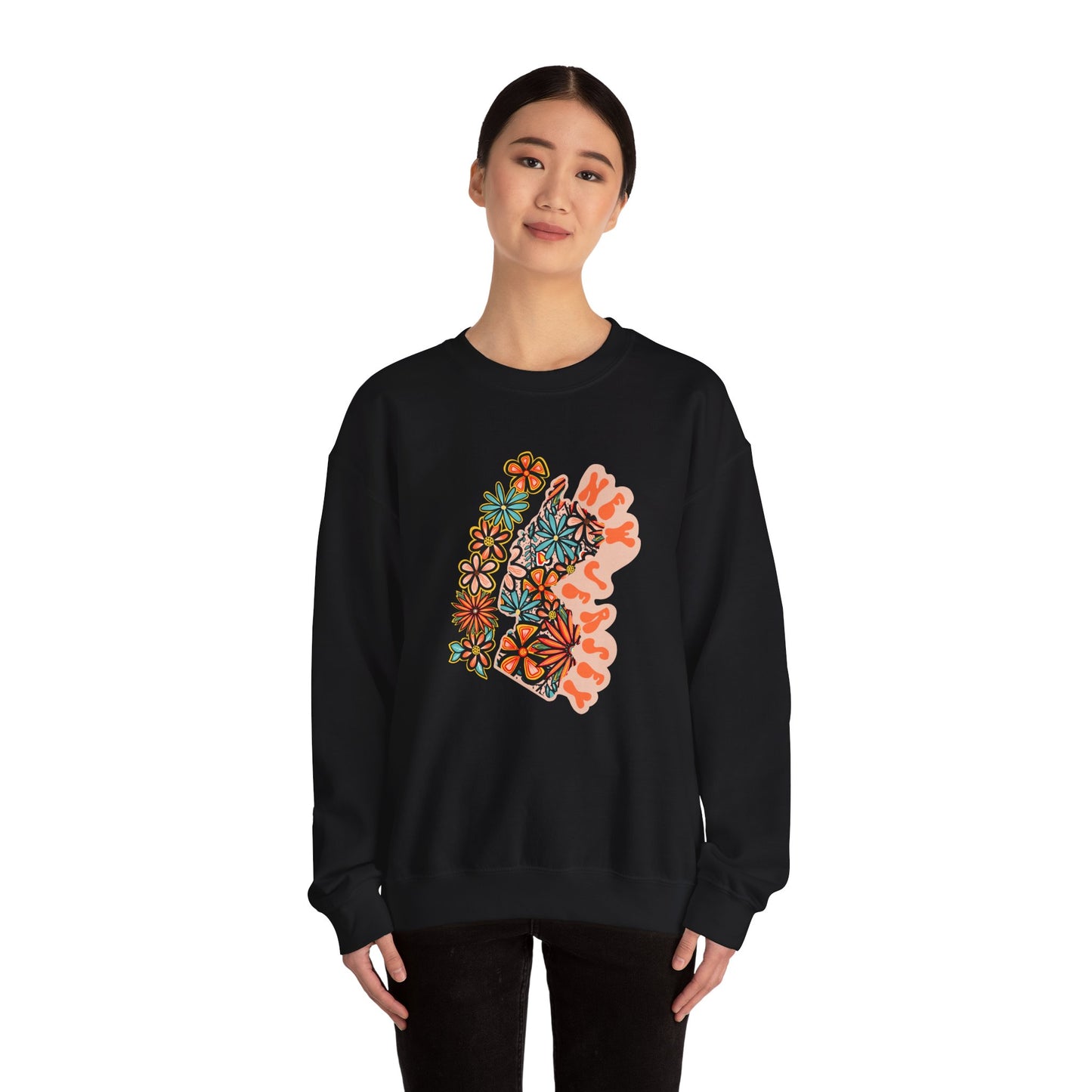 Retro 70s Flowers New Jersey State Design — Heavy Blend™ Crewneck Sweatshirt