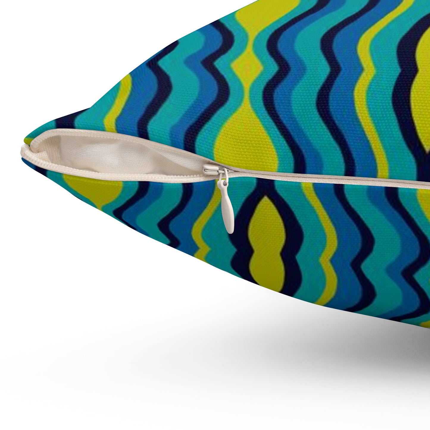 Boho Psychadelic Wavy Stripes Square Spun Polyester Pillow