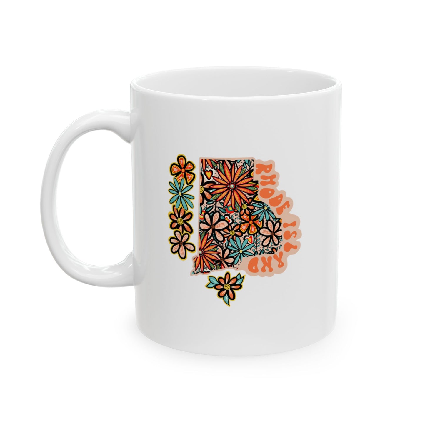 Retro 70s Flowers Rhode Island Ceramic Mug 11 oz and 15 oz