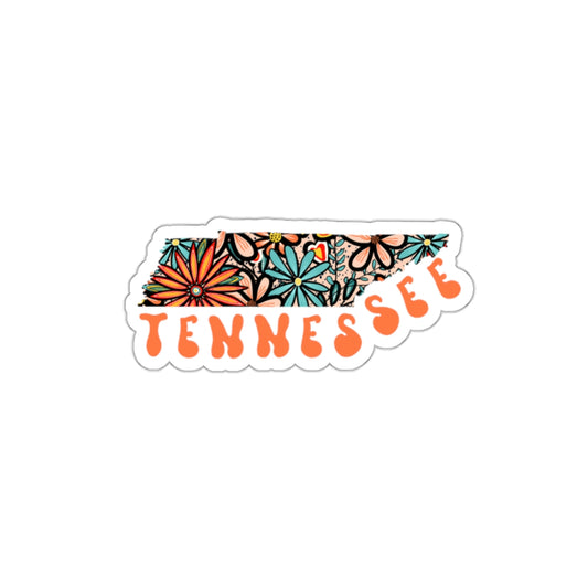 Tennessee State Sticker | Vinyl Artist Designed Illustration Featuring Tennessee State Filled With Retro Flowers with Retro Hand-Lettering Die-Cut Stickers