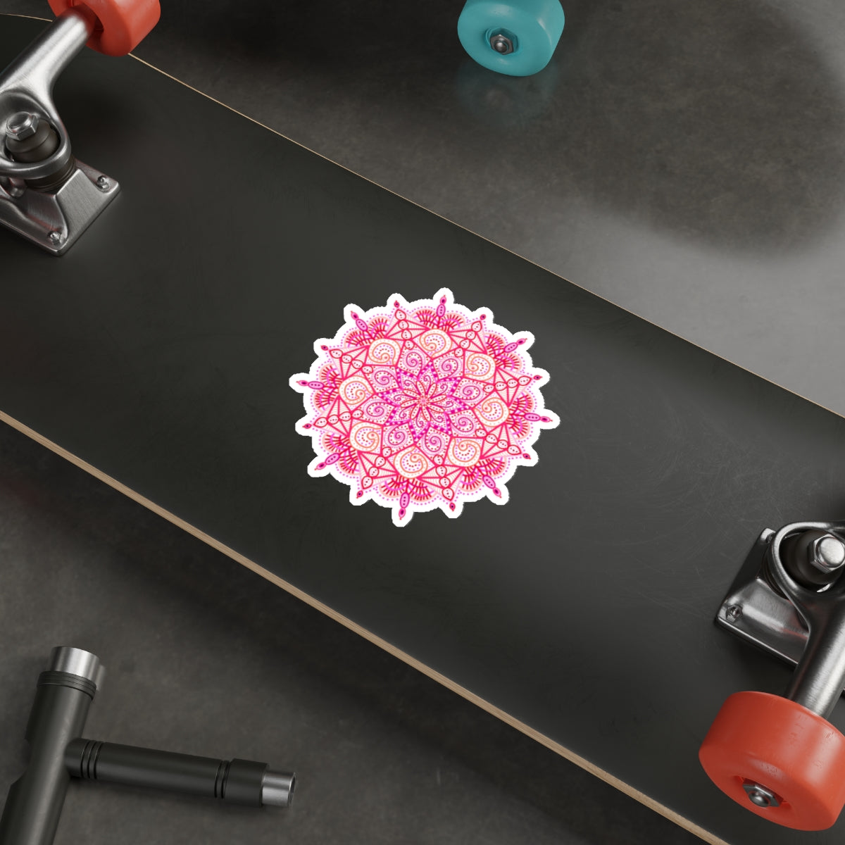 Boho Pink and Orange Mandala Die Cut Sticker