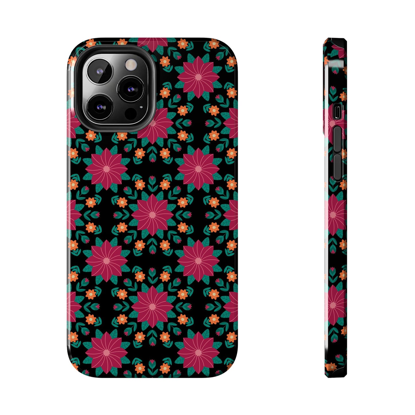 Poinsettias (pink and teal) Tough Phone Cases