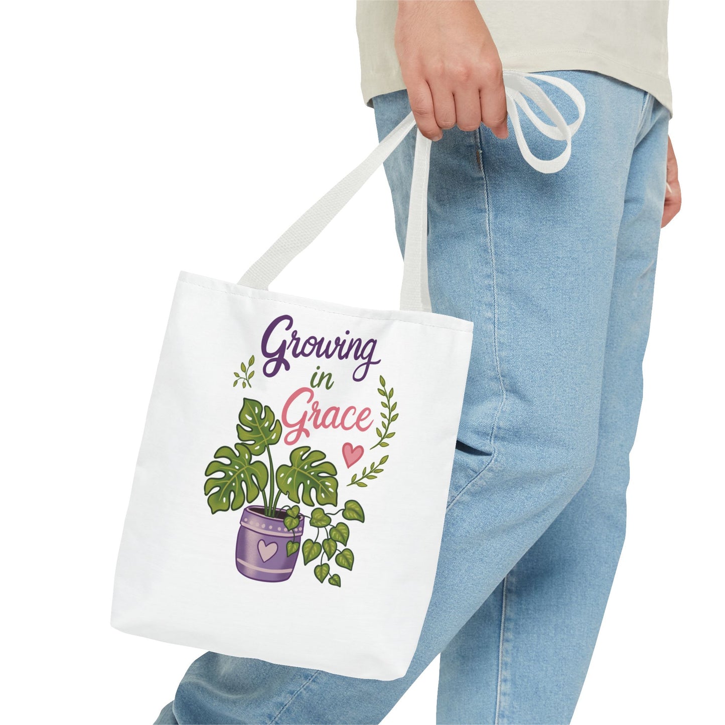 Growing in Grace Plant Tote Bag – Floral Monstera Illustration, Inspirational Gift