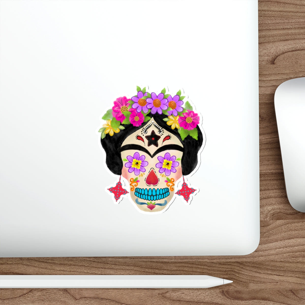 Frida Sugar Skull with Red Earrings Die-Cut Stickers