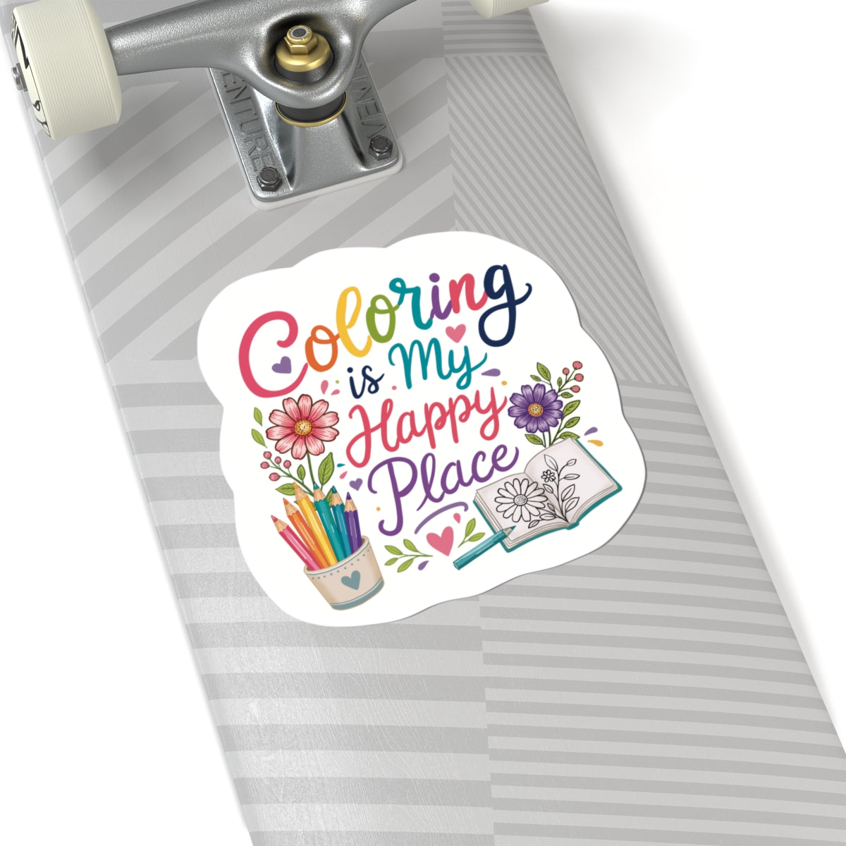 Coloring Is My Happy Place Sticker - Floral & Pencil Laptop Decal