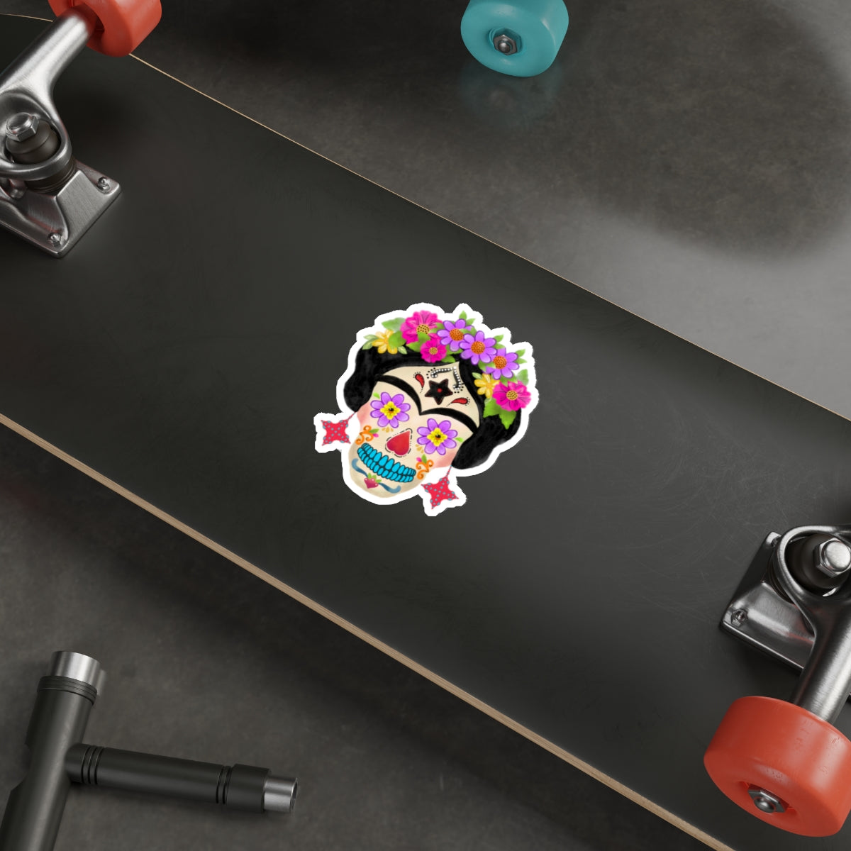 Frida Sugar Skull with Red Earrings Die-Cut Stickers