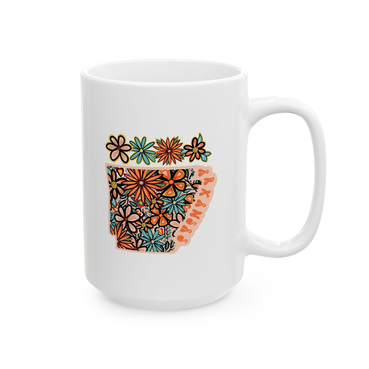 Retro 70s Flowers Arkansas Ceramic Mug 11 oz and 15 oz