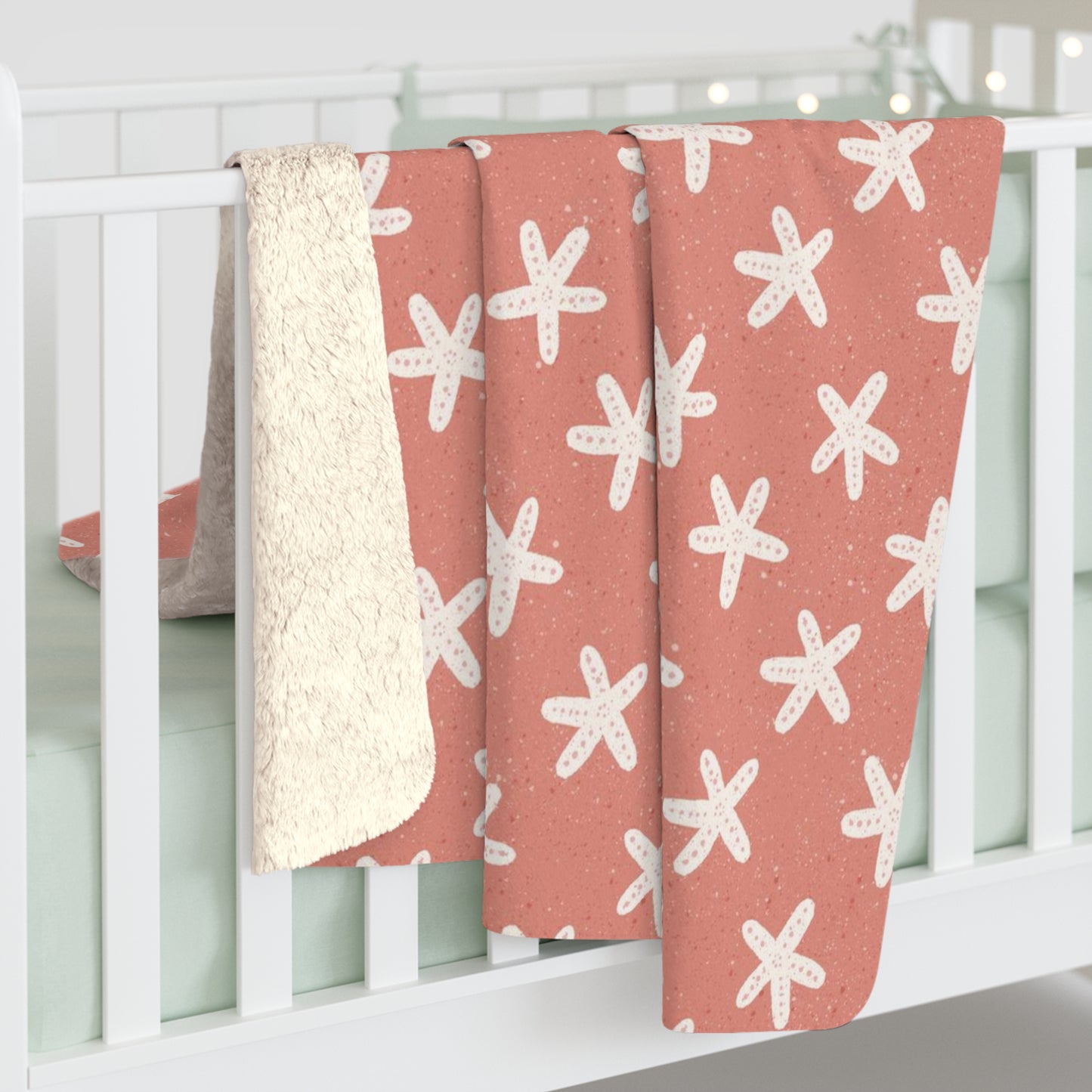 Starfish on Coral Sherpa Fleece Blanket