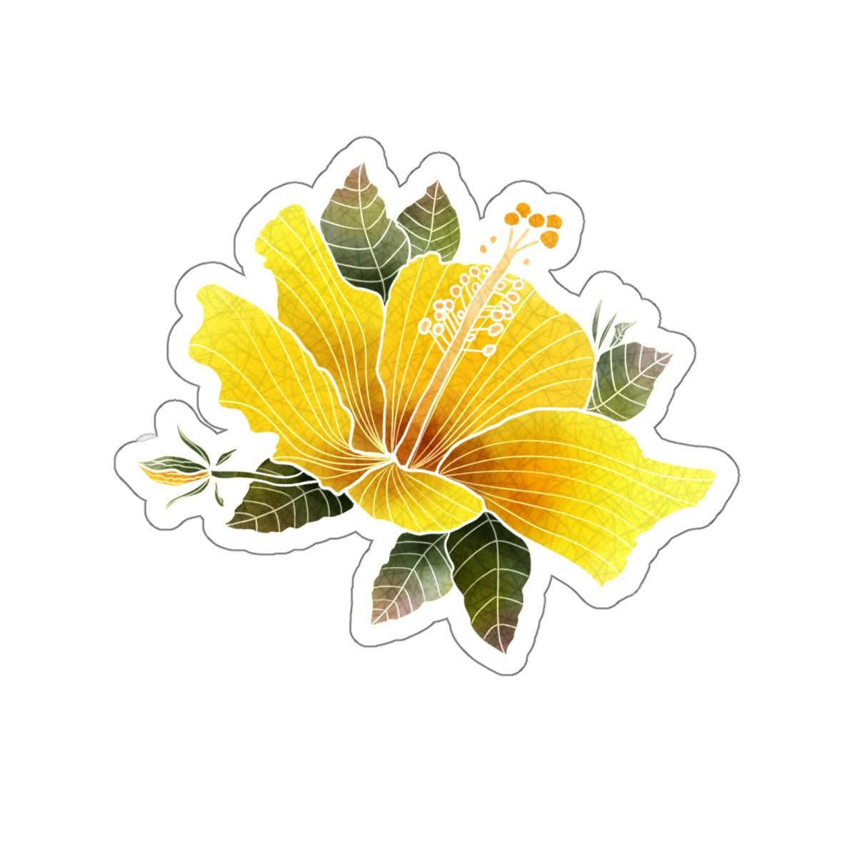 Yellow Hibiscus with Bud and LeavesHibiscus Die-Cut Stickers