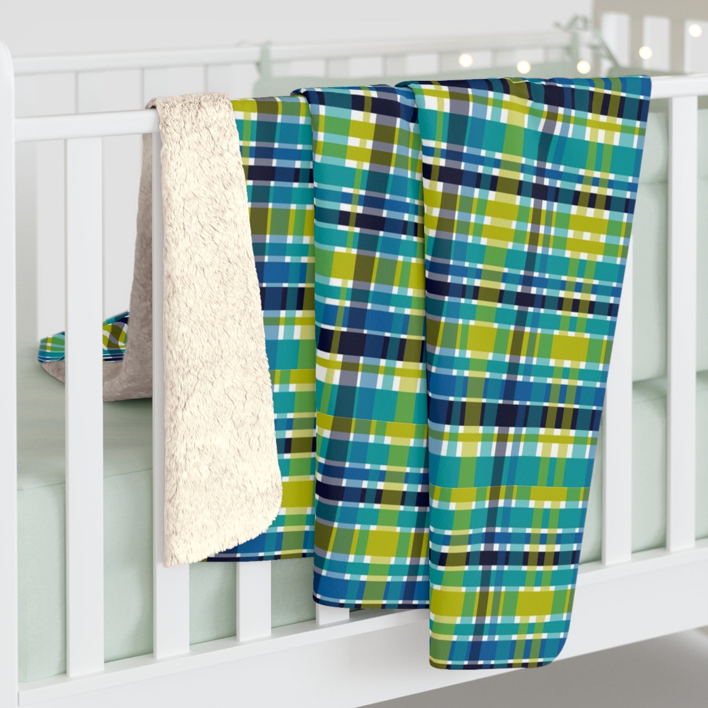Boho Psychadelic Plaid Sherpa Fleece Blanket