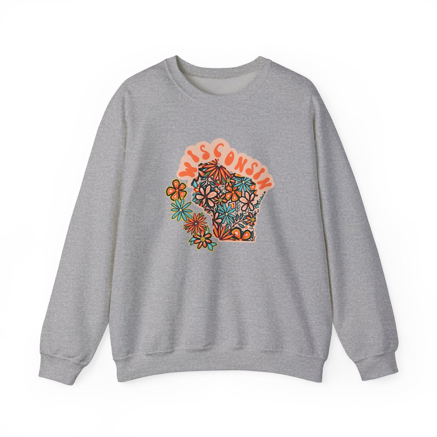 Retro 70s Flowers Wisconsin State Design — Heavy Blend™ Crewneck Sweatshirt