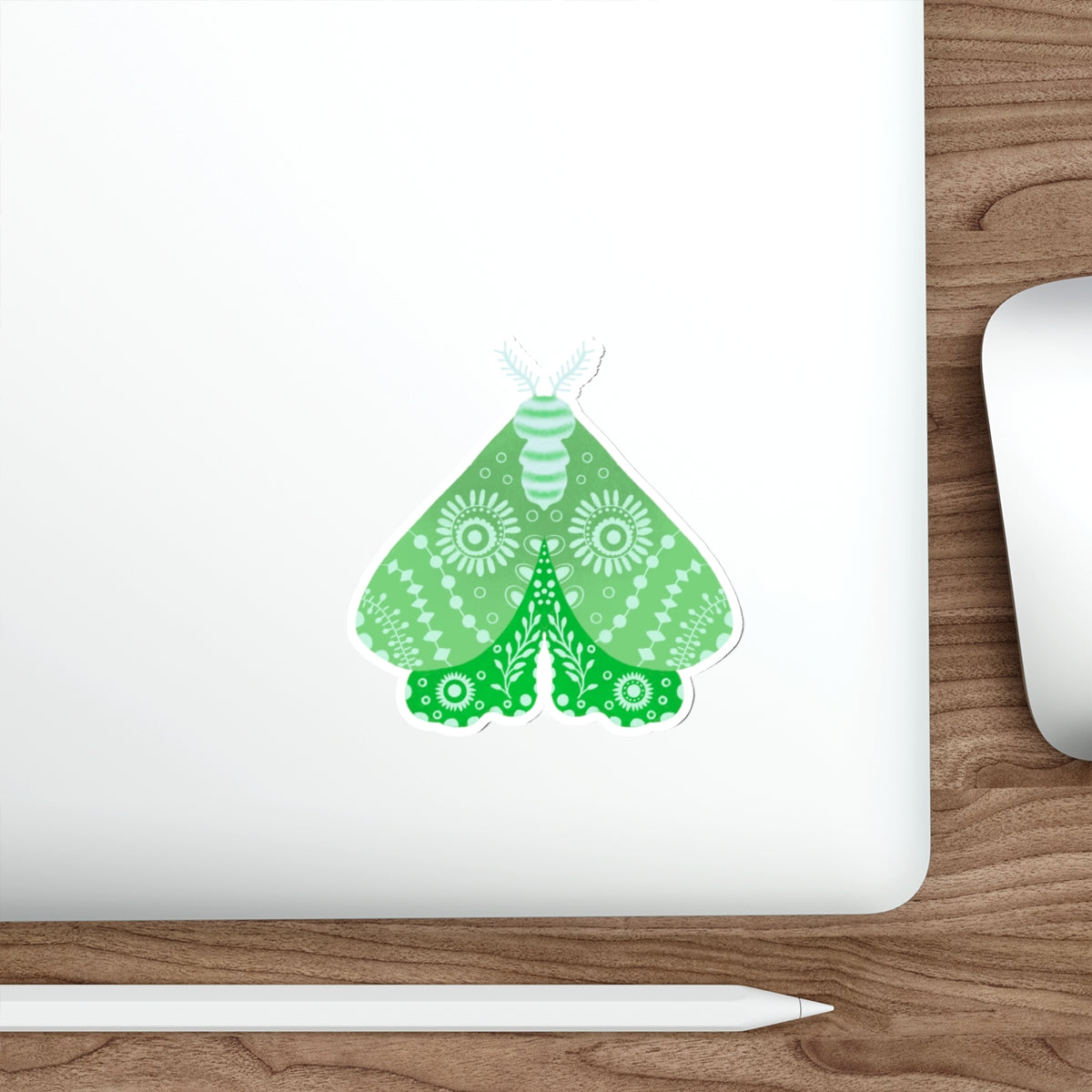 Folk Art Moth in Green Die Cut Sticker