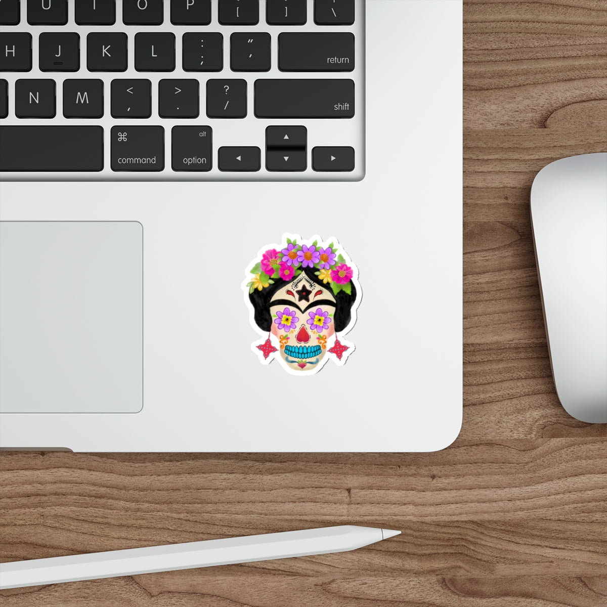 Frida Sugar Skull with Red Earrings Die-Cut Stickers