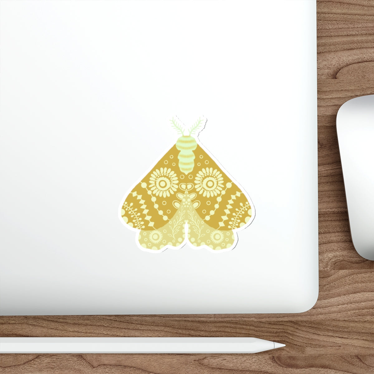 Folk Art Moth in Gold Die Cut Sticker