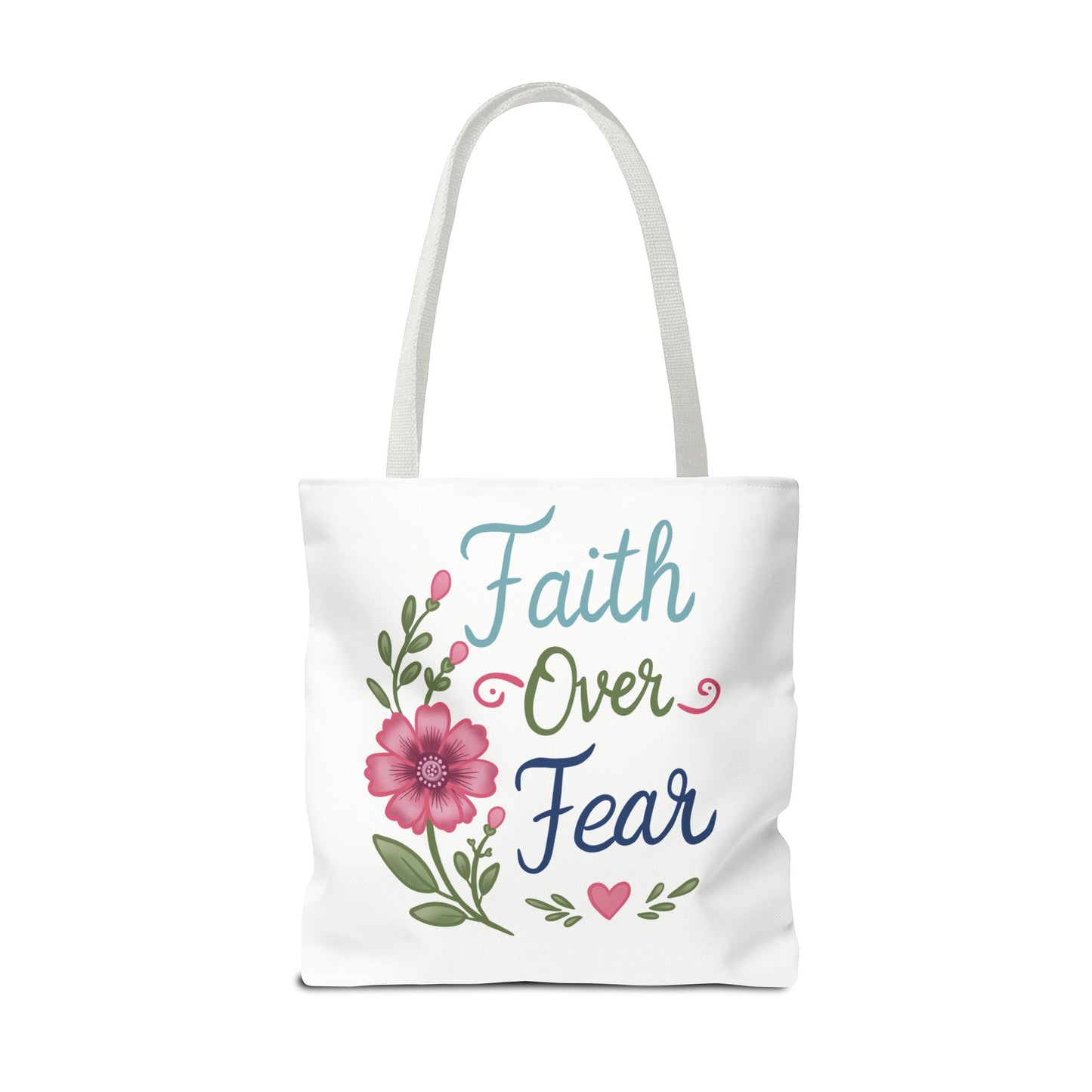 Faith Over Fear Floral Tote Bag — Inspirational Scripture Canvas Bag