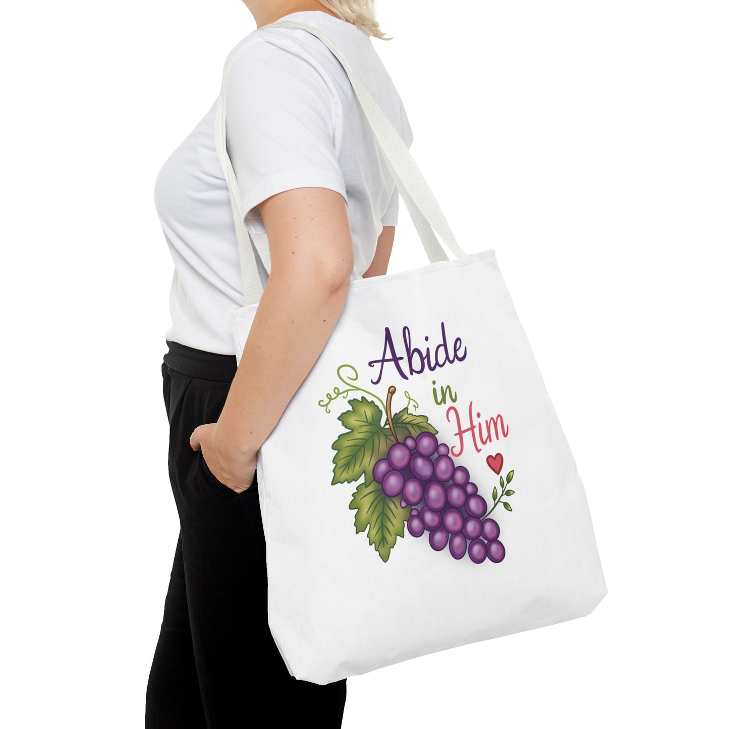 Abide in Him Tote Bag — Christian Inspirational Grape Design