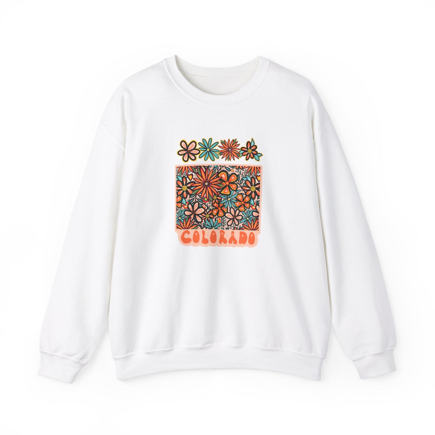 Retro 70s Flowers Colorado State Design — Heavy Blend™ Crewneck Sweatshirt