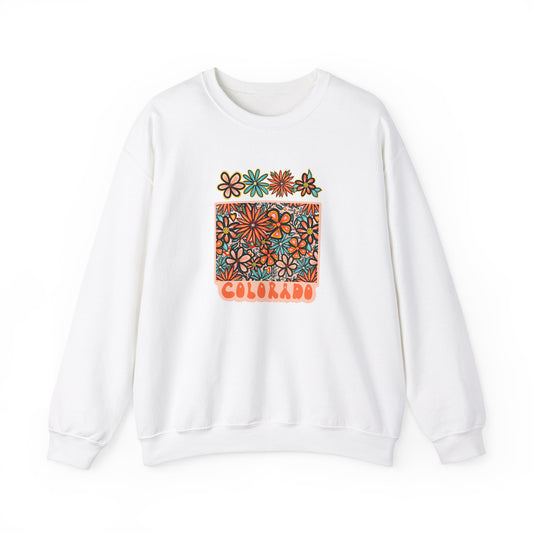 Retro 70s Flowers Colorado State Design — Heavy Blend™ Crewneck Sweatshirt