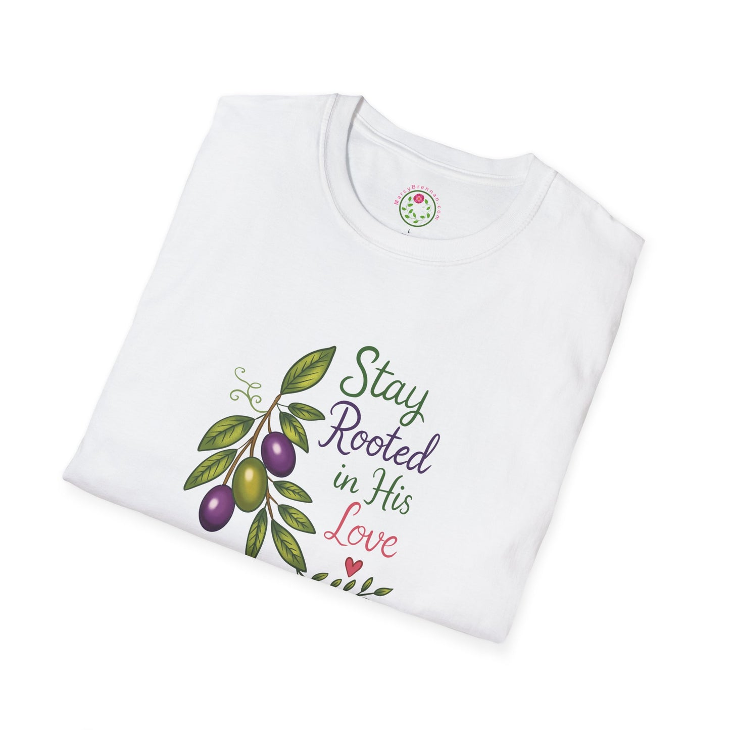 T-Shirt — "Stay Rooted in His Love" Olive Branch Christian Tee