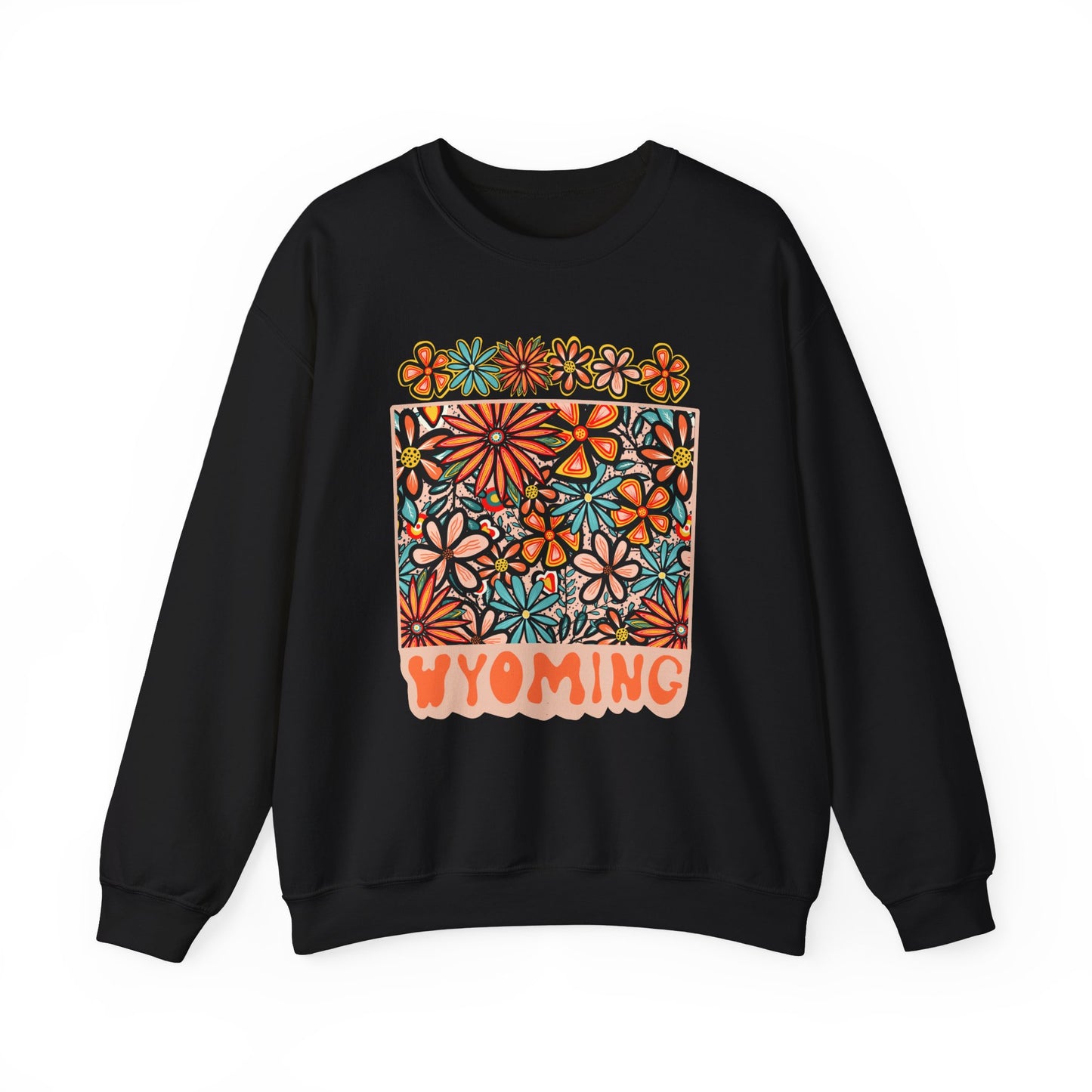 Retro 70s Flowers Wyoming State Design — Heavy Blend™ Crewneck Sweatshirt