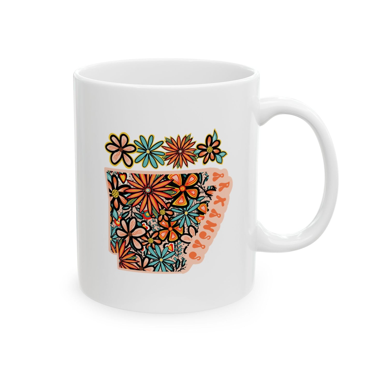 Retro 70s Flowers Arkansas Ceramic Mug 11 oz and 15 oz