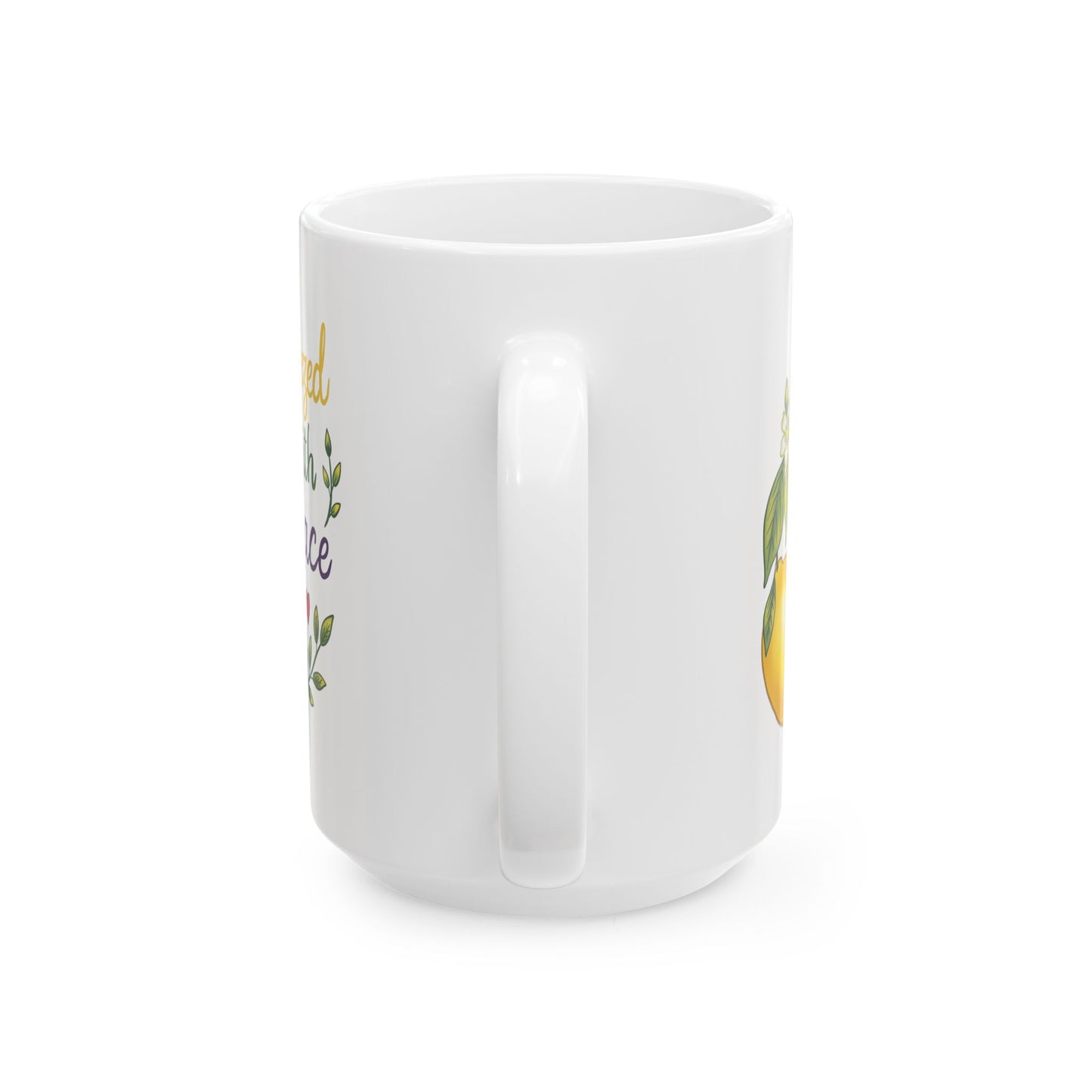 Squeezed With Grace Ceramic Mug — Botanical Coffee Tea Cup (11oz & 15oz)