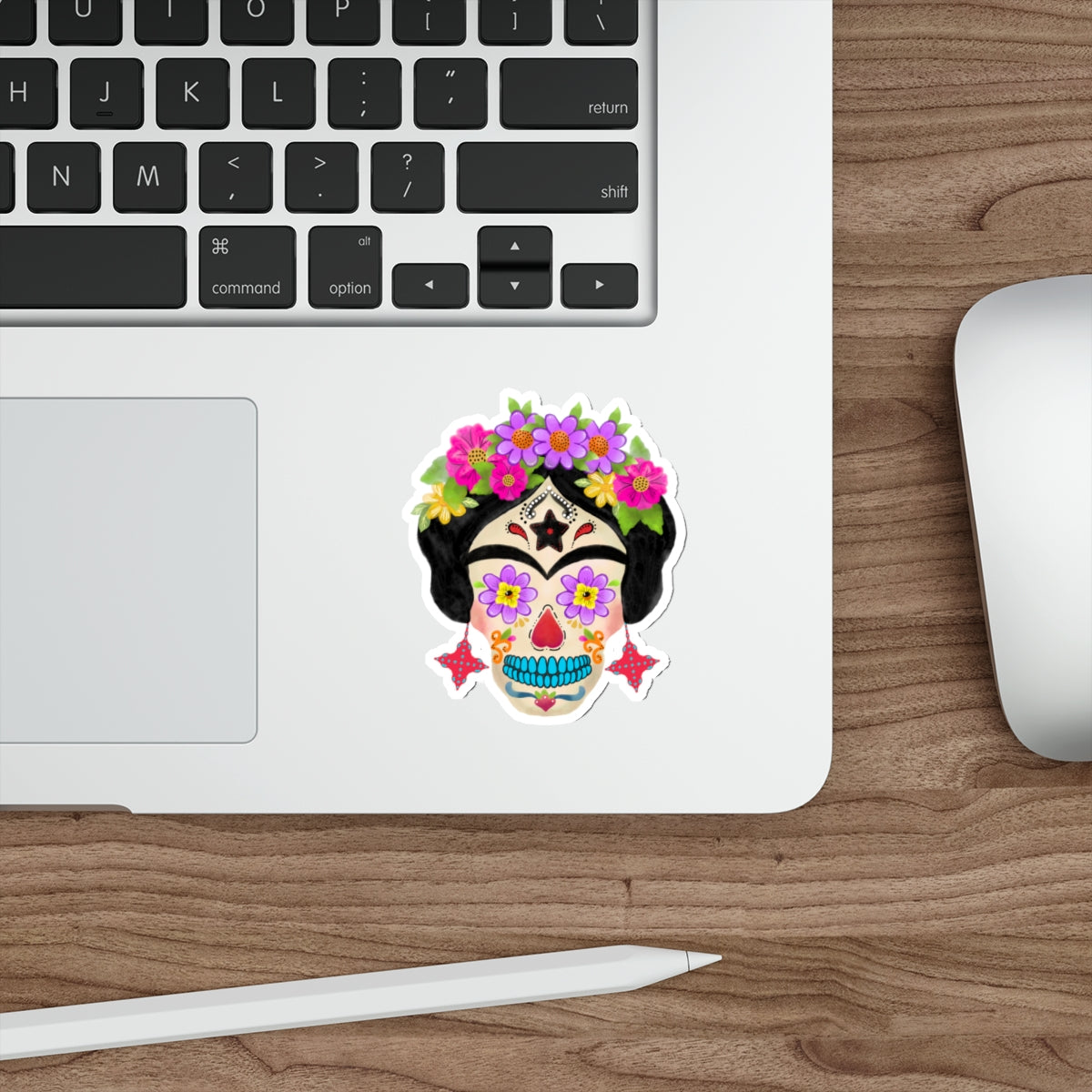 Frida Sugar Skull with Red Earrings Die-Cut Stickers