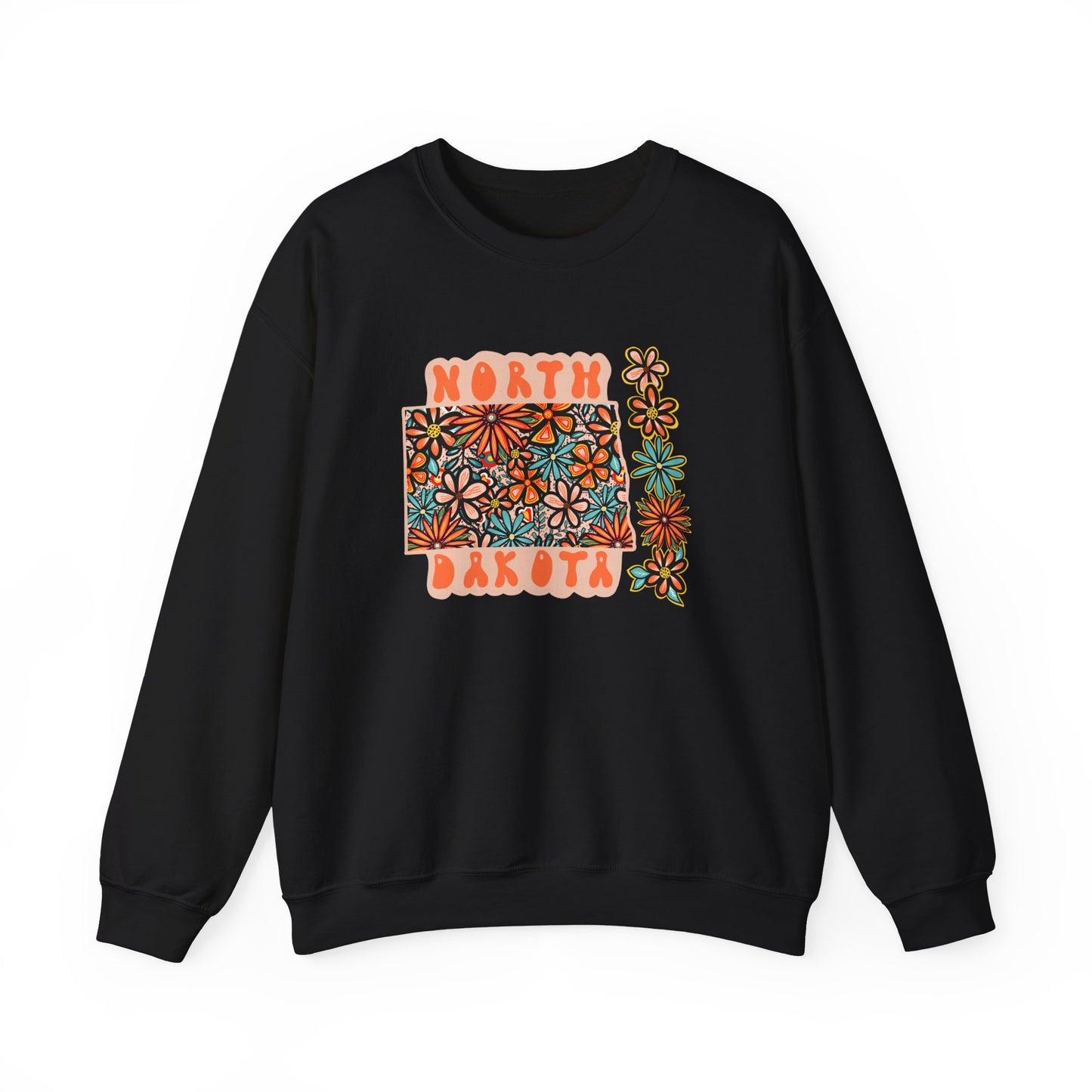 Retro 70s Flowers North Dakota State Design — Heavy Blend™ Crewneck Sweatshirt