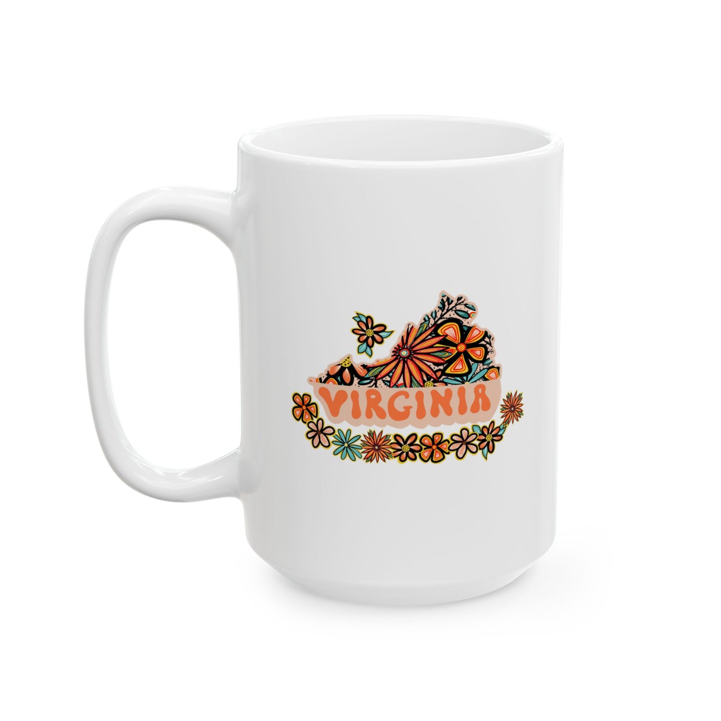 Retro 70s Flowers Virginia Ceramic Mug 11 oz and 15 oz