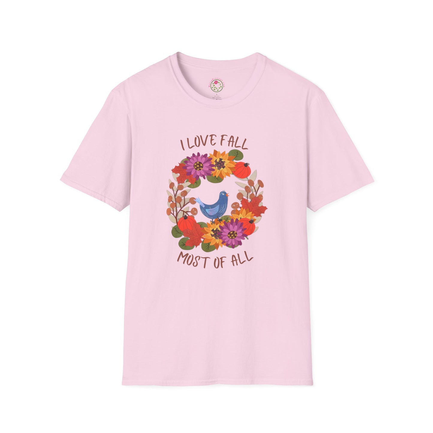 I Love Fall Most of All Autumn Wreath Collage Softstyle T-Shirt