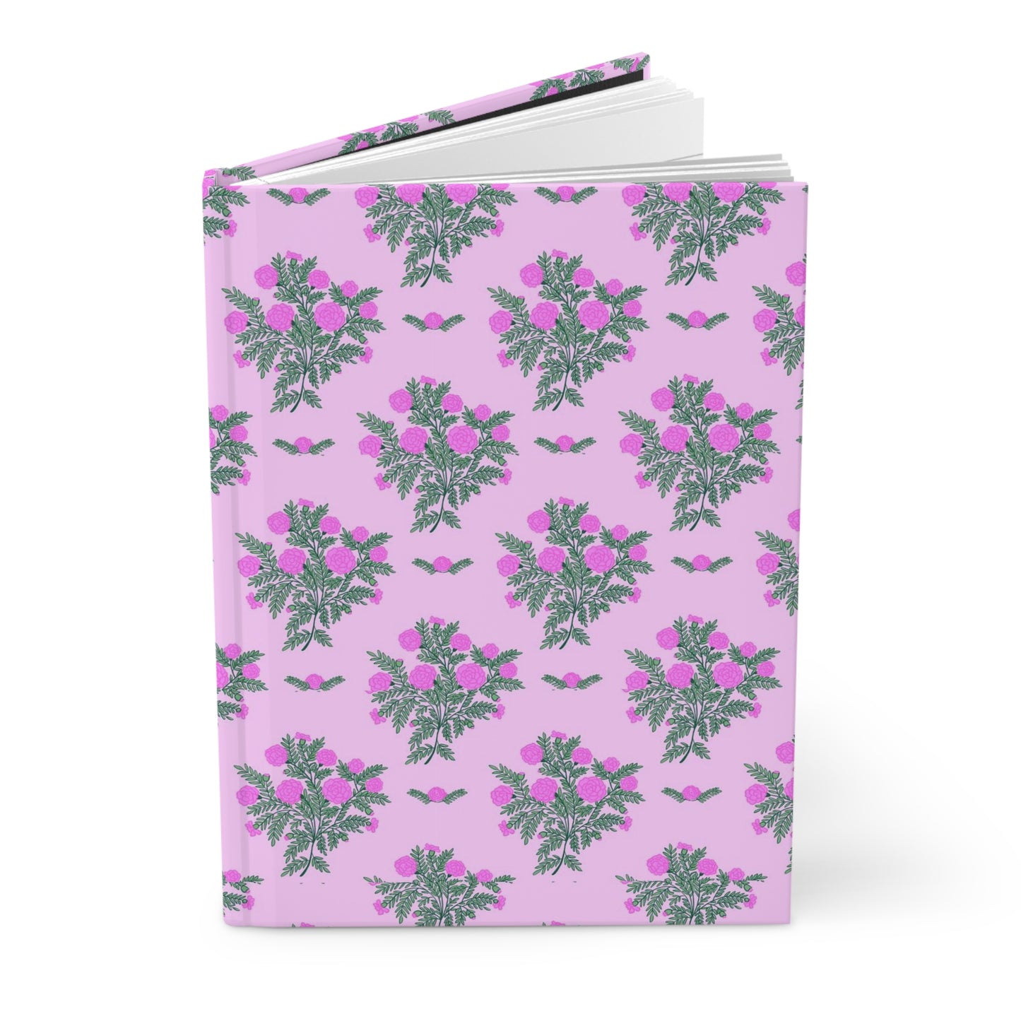 Pretty Pink Marigolds Bouquet Design on Hardcover Journal Matte