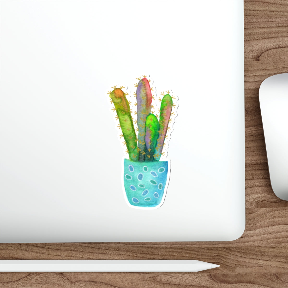 Cereus Cactus in Turquoise Pot Die Cut Sticker