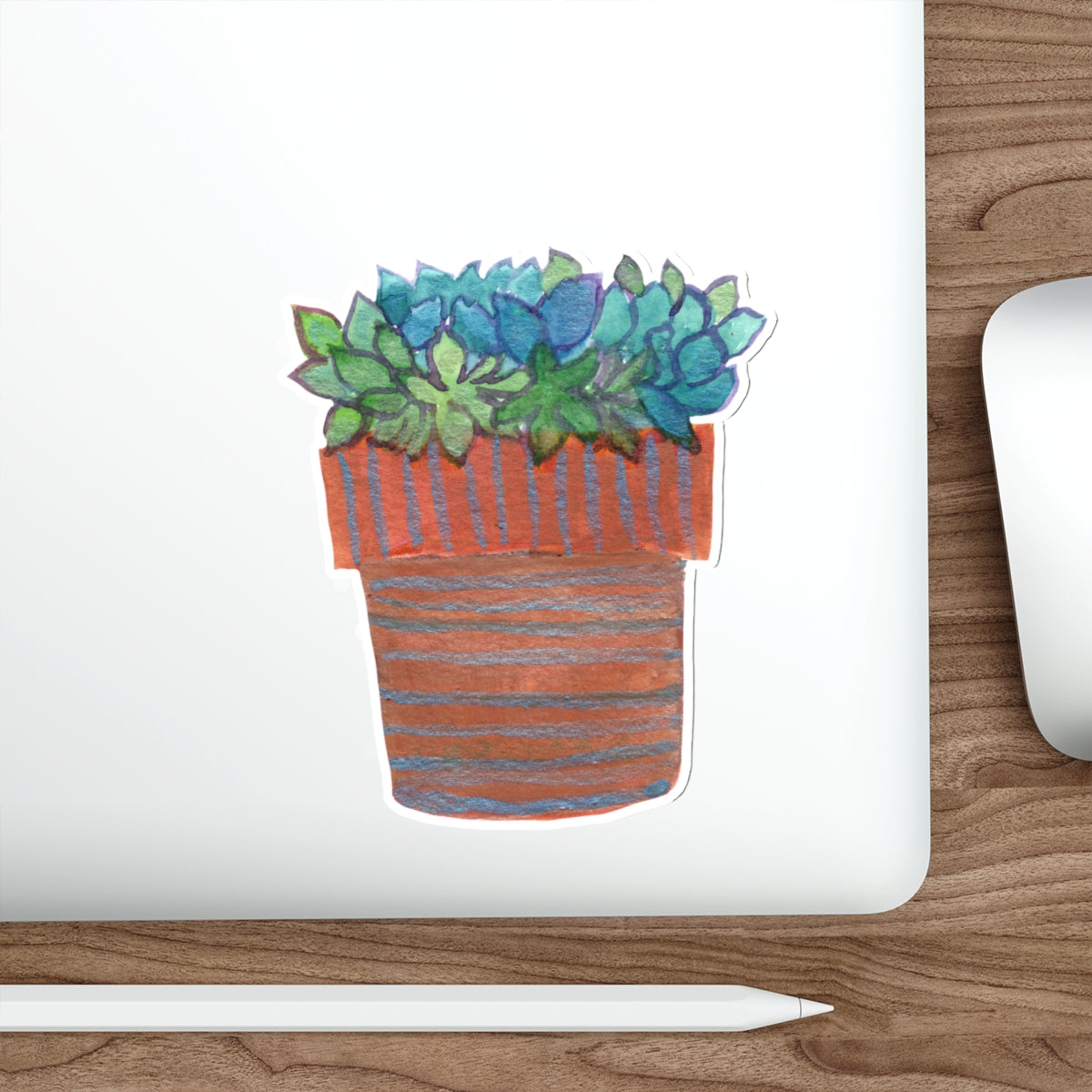 Blue and Green Echeveria Succulents in Clay Pot Cactus Die Cut Sticker