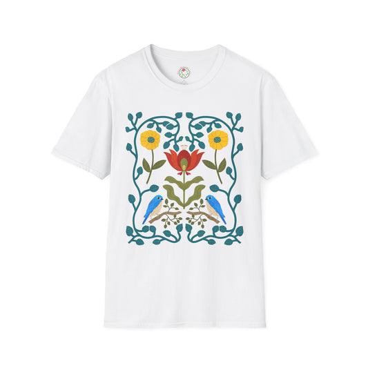 Scandi Birds and Flowers Softstyle T-Shirt
