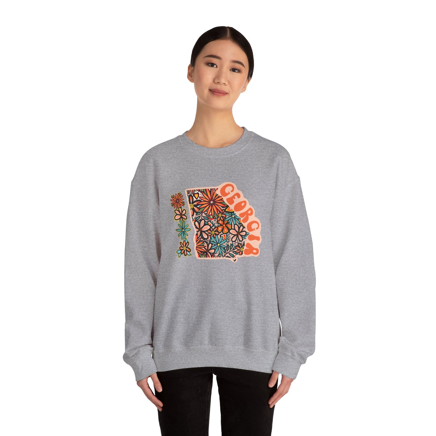 Retro 70s Flowers Georgia State Design — Heavy Blend™ Crewneck Sweatshirt