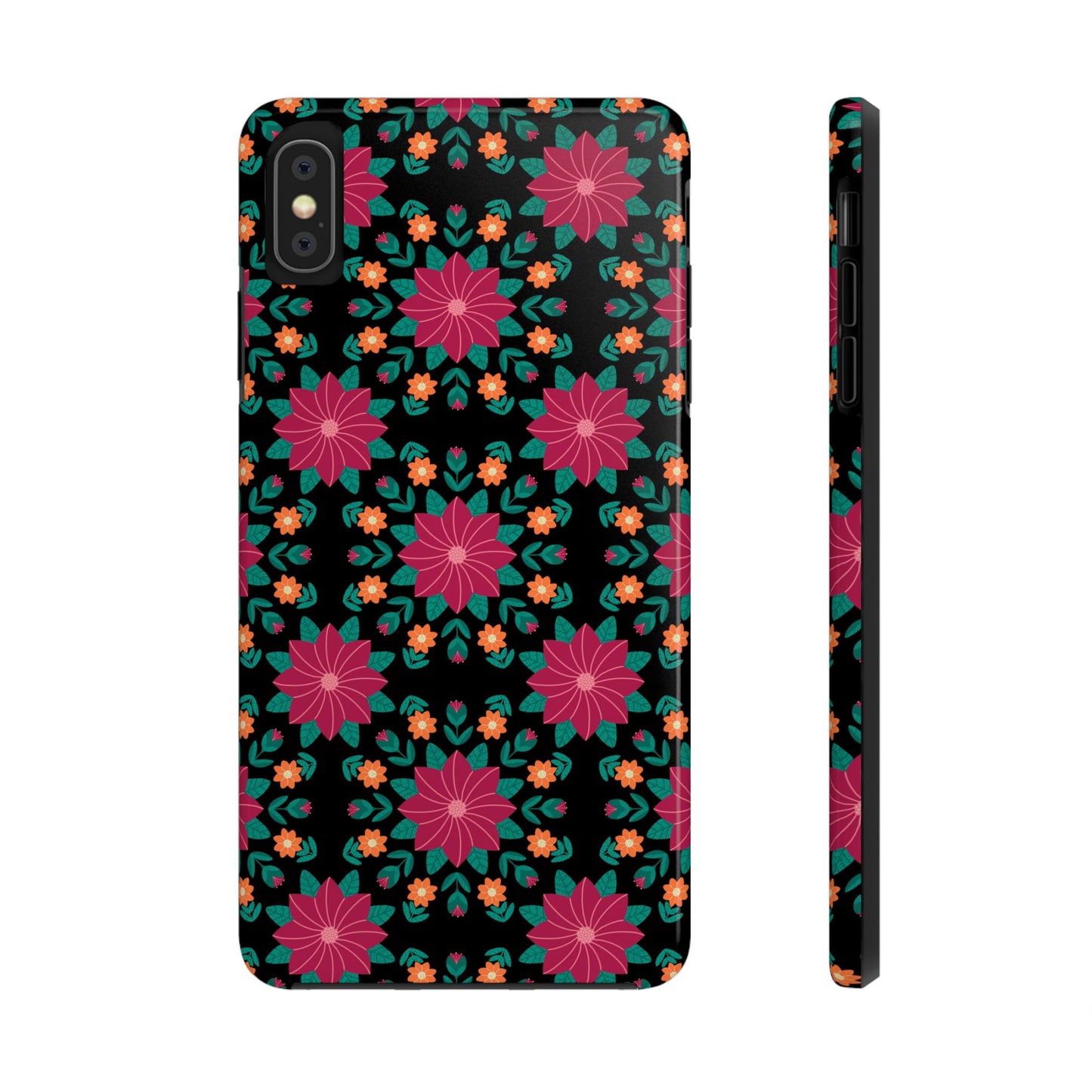 Poinsettias (pink and teal) Tough Phone Cases